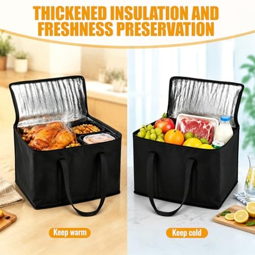 2 Pack Cool Bag Cool Box, 35L Black Insulated Tote with Zipper, Foldable Thermal Carrier for Grocery Shopping, Picnic, Camping, Beach, BBQ, Travel, Reusable Food Transport Storage — view 4