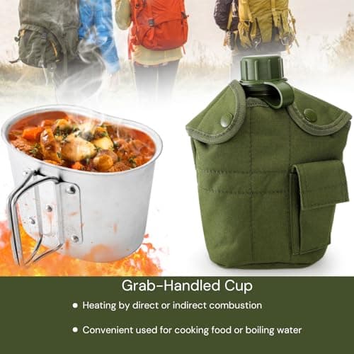 ZOOFOX Military Canteen, 1 Quart Portable Army Water Bottle with Aluminum Cup, Stainless Steel Spoon, Fork and Knife, Plastic Tactical Water Bottle for Military Hiking Camping Survival — view 6