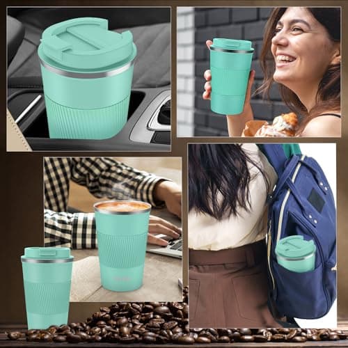 KETIEE Travel Mug Insulated Coffee Cup 380ml with Leakproof Lid, Reusable Coffee Cups Travel, Double Walled Coffee Travel Mug, Stainless Steel Thermal Coffee Mug for Hot Cold Drinks, Mint Green — view 4