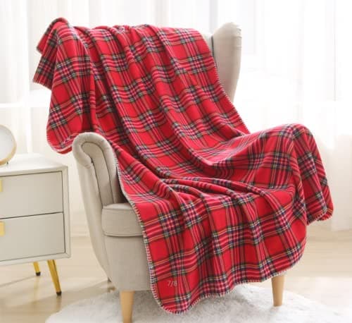 Beskie Fleece Throw Blanket for Sofa Couch Bed Travel | Red Black Tartan Plaid Pattern Check Home Decor Decorative Throw Blankets | Warm Cozy Christmas Blanket | 51" x 63" — view 4