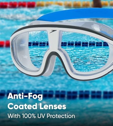 Speedo Unisex-Adult Biofuse Rift Mask Swimming Goggles | Open Water Swim Mask | Anti-fog | Anti-leak Goggles, Bondi Blue/White/Clear, One Size — view 5