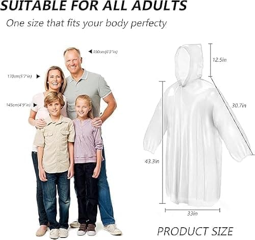 LEEPAT 5 Pack Ponchos Waterproof with Sleeves and Drawstring Hood, Thickened Portable Adult Emergency Disposable Waterproof Poncho Ideal for Festival Waterproofing, Camping, Theme Parks — view 3