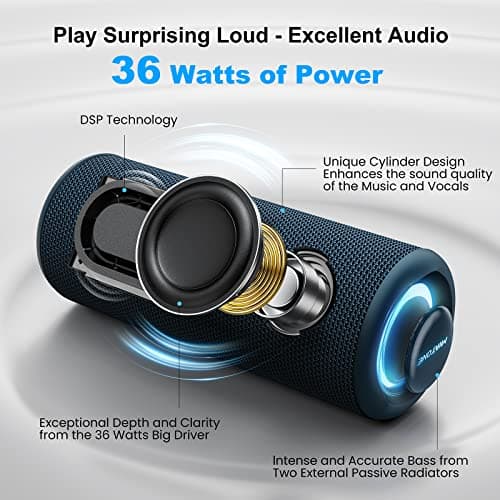 MIATONE Boompro Bluetooth Speakers 36W Portable Speaker with Stereo Sound Bass, Bluetooth 5.3 Wireless IPX7 Waterproof Speaker with USB Type C Charging Port and 5000mAh 16H Playtime (Blue) — view 2