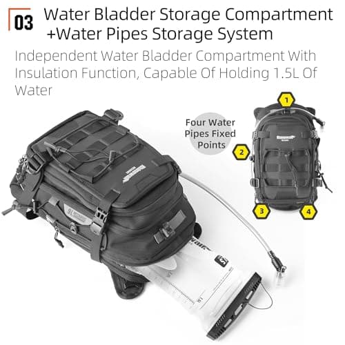 Rhinowalk Motorcycle Travel Luggage Tank Bag Motorcycle Backpack with 1.5L Water Bladder MOLLE System Fits Honda Yamaha Suzuki Kawasaki Harley-Black — view 5