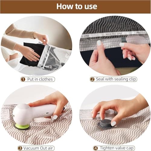 VACKFOX 12 Pack Vacuum Bags for Travel with Rechargeable Air Pump & LED Light,Vacuum Travel Bags,Vacuum Storage Bags(4L+4M+4S),80% Space Saver Vacuum Seal Bags for Blankets,Comforters,Luggage — view 5