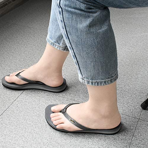 KuaiLu Flip Flops Women Fabric Arch Support Sandals Beach Thong Grey 6 — view 3