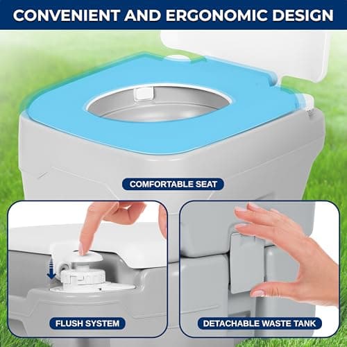 SereneLife 20L Portable Toilet for Adults, Leak Proof Camping Toilet with Detachable Waste Tank, Ideal for Camping and Other Recreational Activities, Durable and Comfortable Toilet Seat, 120 Flushes — view 3