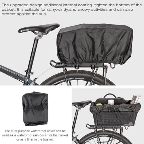 CXWXC Rear Bike Basket with Handle - Quick Release Bicycle Rear Basket with Cargo Net and Waterproof Cover, Wire Bike Baskets Rear Large Capacity (Wire Bike Basket) — view 4