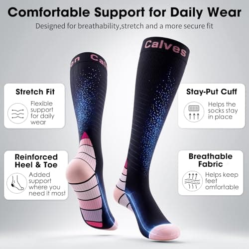 2 Pairs Compression Socks for Women and Men, 20-30 mmHg Flight Socks — view 3