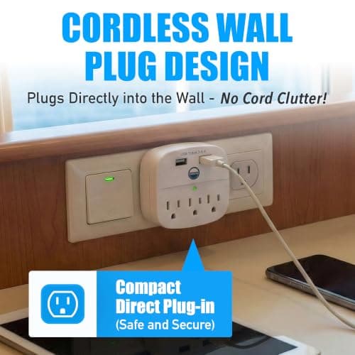 Cruise Approved Power Strip - Non Surge Protector for Cruise Ship with 2 USB Outlets - Cruise Ship Essentials for Carnival, Princess, Norwegian, Holland America, MSC & Major Cruise Lines (White) — view 3