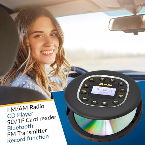KLIM Journey - Portable CD Player with Long-Lasting Battery - New - with Headphones - Radio FM - Compatible MP3 CD Player Portable - SD Card, FM Transmitter, Bluetooth - Ideal for Cars — view 2