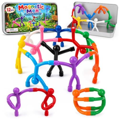 12 Pcs Magnetic Men Fidget Toys for Kids, Magnet Travel Toys with Metal Box