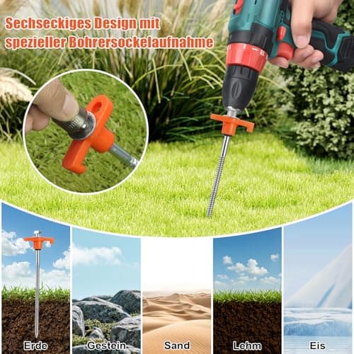 12 Pack Heavy Duty Metal Tent Pegs, Screw In Tent Pegs with Drill Adapter — view 2