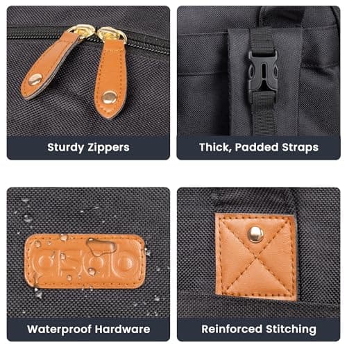 ASAB Baby Changing Backpack with Changing Mat Pacifier Holder Waterproof Diaper Nappy Changing Bag with Adjustable Stroller Straps Multi Pockets Double Zipper Baby Bag for Mum and Dad (Black) — view 5