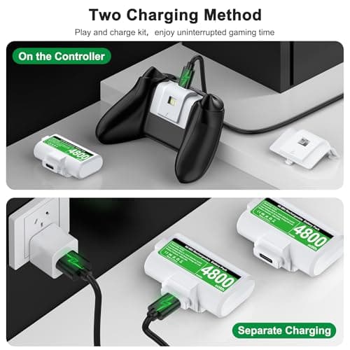 HEYLICOOL Rechargeable Batteries for Xbox One/Xbox Series X|S Controller,2x4800mWh Xbox Controller Battery Pack, Play and Charge Kit for Xbox Series X/S,Xbox One/Elite,Xbox One S/X with LED Indicator — view 6