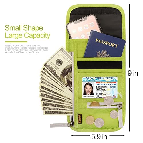 Arouselove Neck Wallet Lightweight RFID Blocking Waterproof Travel Pouch Passport Wallets for Women Men, A-Green, Lightweight Waterproof — view 2