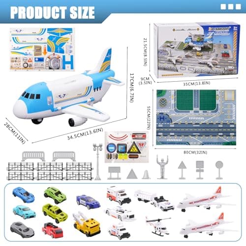 Airport Toys Airplane Car Toy Set for Kids with Trucks, Helicopter, Planes, Signs, Fire Trucks Race Cars and Airport Playmat, Great Military Toys Parking Lot Toy for 3 4 5 6 7 8 Boys Girls Toddler — view 2