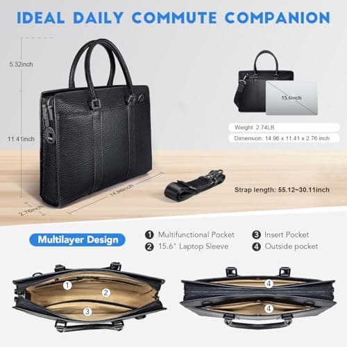 BBMars Leather Briefcase Anti-Theft Bag with Fingerprint Lock for Men,Black — view 5
