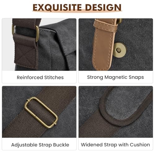 S-ZONE Messenger Bag Fit for 17.3 Inch Laptop Extra Large Men Canvas Briefcase Crossbody Satchel Shoulder Bag with Luggage Sleeve — view 6