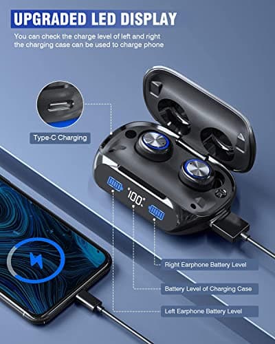 YIPUT Wireless Earbuds Bluetooth 5.3 Headphones 200 Hours Playtime with2000mAh charg Case,in Ear Headest IP7Waterproof Noise Cancelling Built-in Mic,Premiu Bass LCD Display,for Sports/Working/Study — view 3