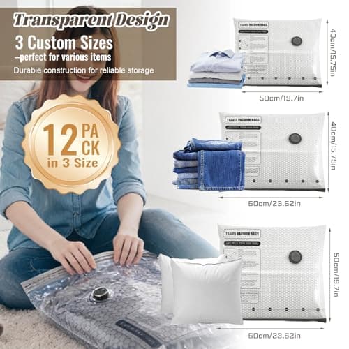 Vacuum Seal Bags for Travel with Rechargeable Pump, 9 Pack Carry on Compression Packing Bags for Luggage, Backpack and Suitcase, Space Saver Storage Organizer for Clothing Clothes — view 2