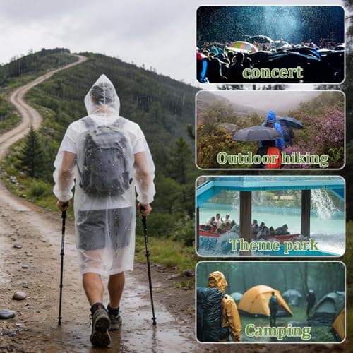 Yixker 2 Pack of Rain Poncho Raincoats for Women & Men,EVA Portable Reusable Waterproof Ponchos with Drawstring Hood and Elastic Cuff for Festival,Camping,Hiking Travel,Amusement Parks (White) — view 6