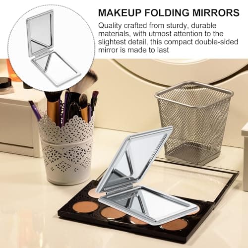2pcs Compact Pocket Mirror with Leather Cover, Double Sided Folding — view 3