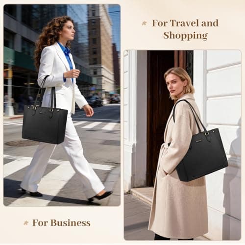 RAINSMORE Handbag for Women Laptop Bag 14 Inch Ladies Large Tote Bag with Zipper Pocket Waterproof PU Leather for Office Business Shopping Travel Black — view 2