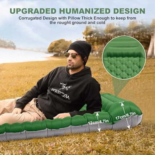 SHANNA Camping Sleeping Pad with Pillow: Extra Thick 12cm Ultralight Self Inflating Air Mat, Connectable 50D Insulated Sleep Mattress for Backpacking, Camp, Hiking, Tent (Olive Green) — view 2