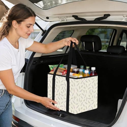 Grckit Car Trunk Organizer Lavender Pattern Heavy Duty Collapsible Storage Tote Bag with Reinforced Handles for Shopping Travel Picnic — view 6