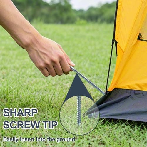 20 Pcs 8inch Heavy Duty Tent Pegs, Hard Ground Pegs, Camping Pegs, Metal metal tent pegs with Storage Case and Bolt Head Adaptor for Camping (Yellow) — view 6