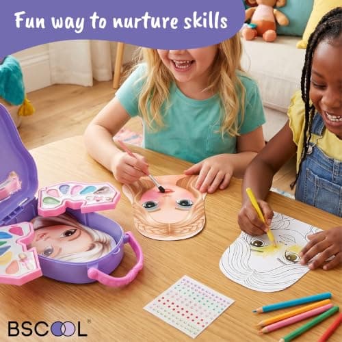 BSCOOL Makeup Designer Kit for Kids – 12 Cream Eyeshadows, Practice Activity Book with 20 Pages, Gemstone Stickers, Colored Pencils, Brushes & Mirror – Creative Beauty Play Set for Girls 5 and up — view 4