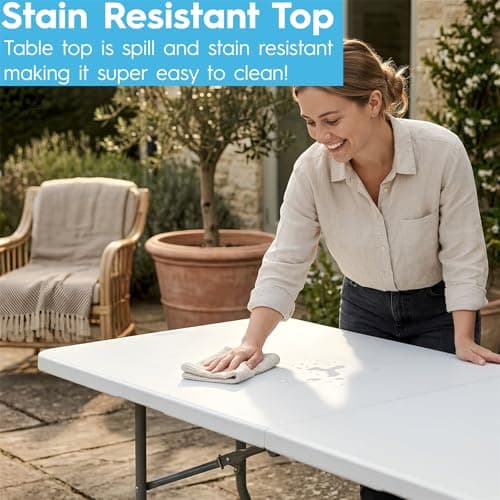 Harbour Housewares Rectangle Folding Heavy Duty Trestle Table - 180cm (1.8m) (6ft) - White - Outdoor Folding Table for Picnic, BBQ, Garden, Camping, Wedding, Party Catering — view 5
