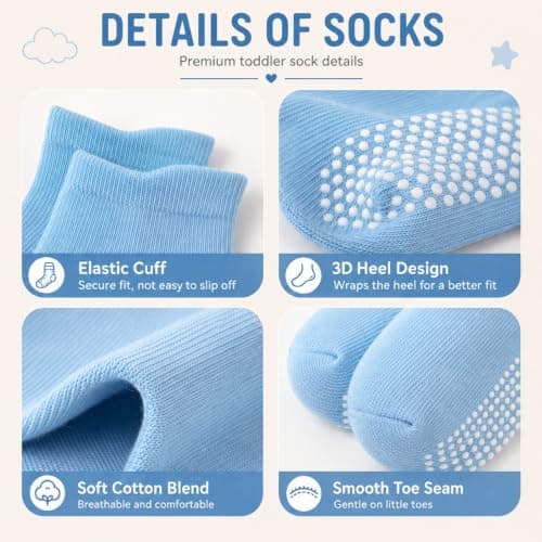 Lafefe 6 Pairs Short Style Baby Grip Socks for Boy 1-3 Years Toddler Infant Kids Children, Non Slip Toddler Socks Cotton Solid Colour — view 4