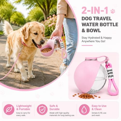 Dog Water Bottle, Portable Pink Plastic Pet Water Dispenser — view 4