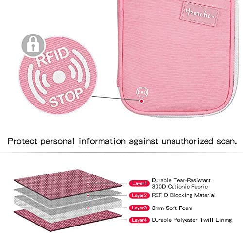 homchen RFID Blocking Travel Passport Wallet Holder, Document Organiser Case Credit Card Holders for Men and Women (Large Pink-RFID) — view 4