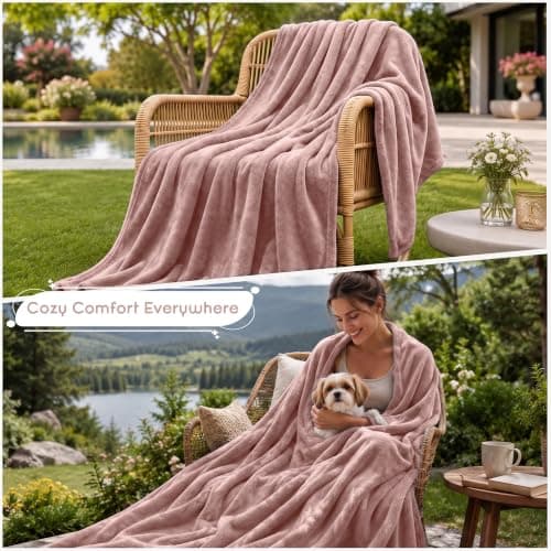MOONLIGHT20015 Fleece Blanket Throws for Sofas Single - 400 GSM Fluffy Pink Blankets for Bed Couch and Travel - Silk Touch Warm Soft Cosy Throw for Adults Kids Fit All Season, 130x150 cm — view 5