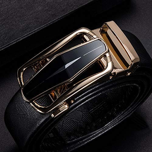 Barry.Wang Men's Belts Burgundy Ratchet Belt Crocodile Adjustable Gold Black Click 1 3/8" Dress Suit Wedding Business Prom Trim to Fit — view 2