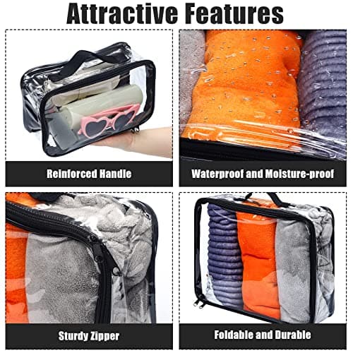 Hillban 6 Pcs Large Clear Packing Cubes for Travel, 3 Sizes PVC Bags, Black, L — view 3