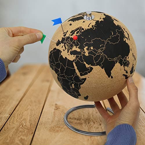 FeinKnick Elegant Cork Globe with Push Pins [120 pcs] 10" Tall Travel Globe — view 2