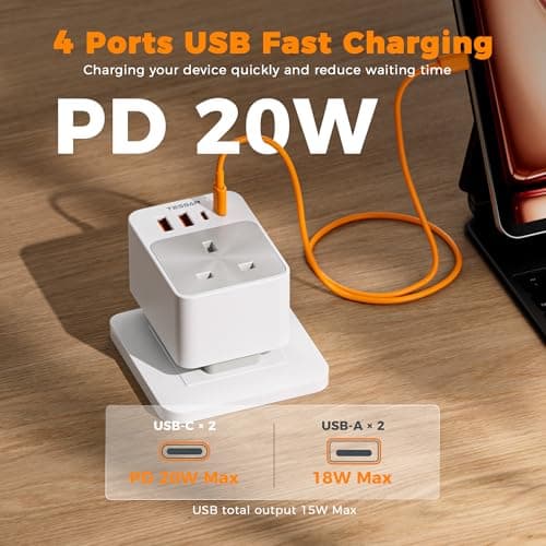 TESSAN UK to US Plug Adaptor 2 Pack, Foldable USA Travel Adapter with USB C — view 5
