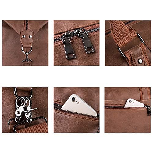 Travel Bag with Shoe Pouch,Weekender Overnight Bag Waterproof PU Leather Large Carry On Bag Travel Tote Duffel Bag for Men or Women,Brown — view 3