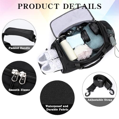 Large Gym Bag Duffle Bag with Shoes Compartment for Women Men, Black — view 2