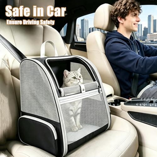 Cat Backpack Carrier for Small Dogs and Cats Fit Up to 8kg, Expandable & Foldable Pet Carrier Backpack with 3-Side Mesh Windows, Portable Pet Carrier with 2 Collapsible Feeding Bowls for Travel Hiking — view 6