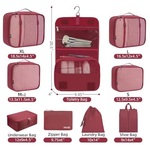 BAGAIL 10 Set Packing Cubes Various Sizes Packing Organizer for Travel Accessories Luggage Carry On Suitcase - Burgundy — view 2