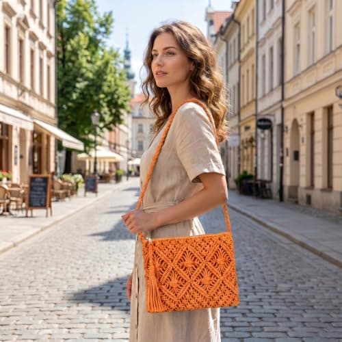 Sahunfri Straw Crossbody Bag for Women Bohemian Shoulder Bag Woven Crochet Purse For Summer Beach Travel Clutch Handbag (Orange) — view 2