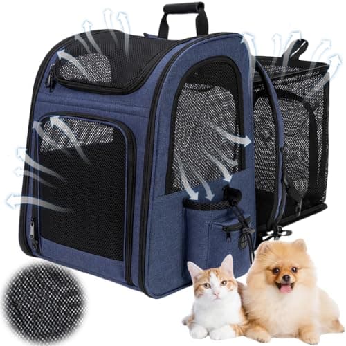 Large Pet Carrier Backpack with Wheels for Small & Medium Cats/Dogs (Blue) — view 4