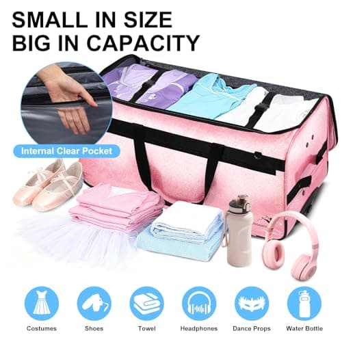 Dance Bag with Garment Rack and Privacy Curtain, 23" Bling Dance Bag with Curtain, Collapsible Dance Competition Bags with Stand for Shows, Livestreamers, Travel, Pink, Fashion (Pink -23") — view 4