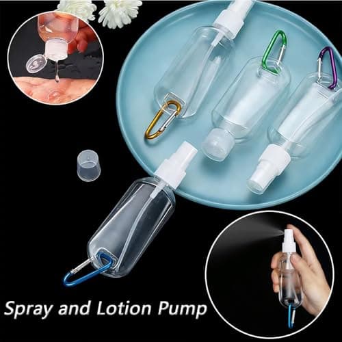 SXQIX 20Pcs Empty Travel Containers Hand Sanitizing Plastic Spray Bottles Squeeze Bottle With Holder Hook Keychain Flip/Spray Lids Portable Refillable Travel Containers (30ml-Spray Lid) — view 3
