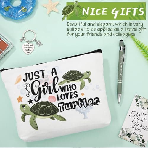 Hestya 3 Pcs Turtle Gifts for Women Just a Girl Who Loves Turtles Lovers Gifts Set Includes Ballpoint Pen Makeup Bag and Stainless Steel Keychain, Birthday, Graduation, Thanksgiving, Christmas — view 4